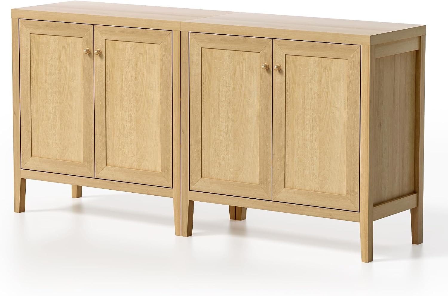 EYYTHUNG Farmhouse Buffet Cabinets Set of 2, Sideboard Storage Cabinet with Adjusable Shelve, Accent Cabinet Credenza, Kitchen Coffee Bar Console Table for Living Dining Room, Natural Oak