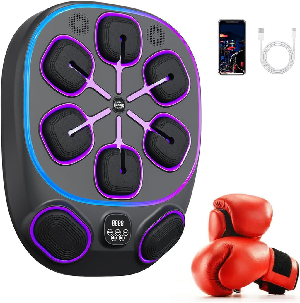 Wall-Mounted Smart Boxing Machine with 9 Training Modes, 9 Speed Levels & LED Display for Real-Time Tracking - Music Sync Technology for Cardio & Strength Workouts,Fullgloves