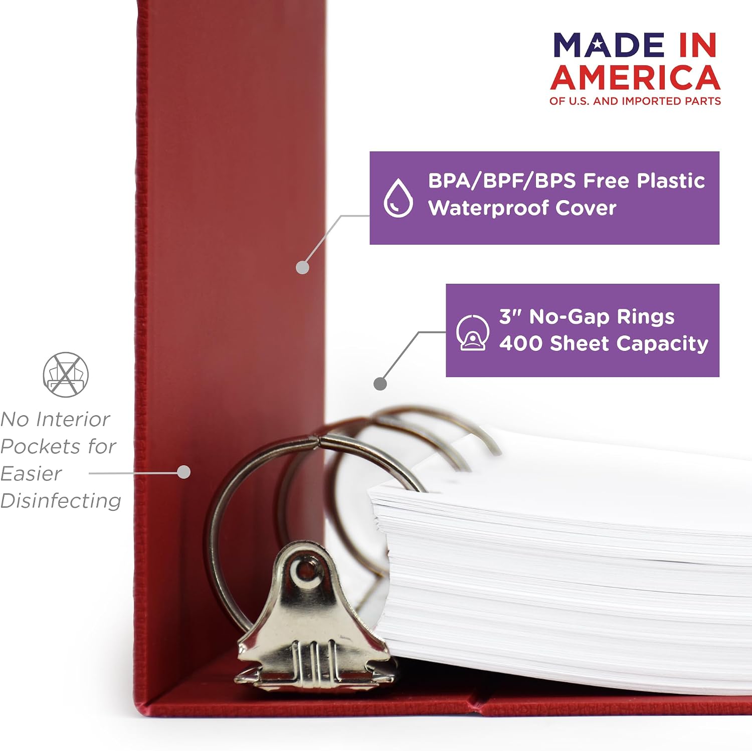 Carstens 3-Inch Heavy Duty Emergency Plans Round Ring Binder – Side Opening, Brick Red, Case of 14, Durable Plastic, No Pockets, Holds 400 Sheets, Made in USA (1730-3RCS)