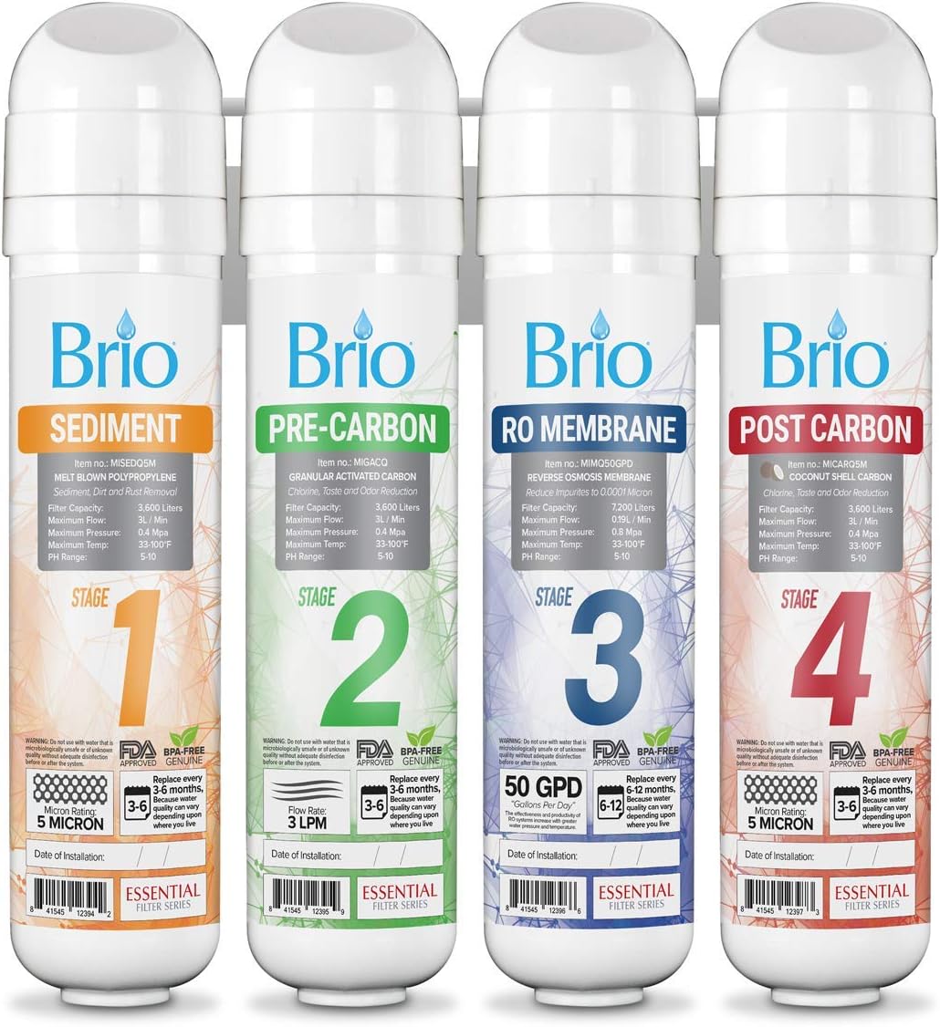 Brio 4 Stage RO Reverse Osmosis Water Cooler Filter Replacement Kit | for Brio Water Dispenser Models: CLPOURO420SCV2 & CLPOUROSC420RO