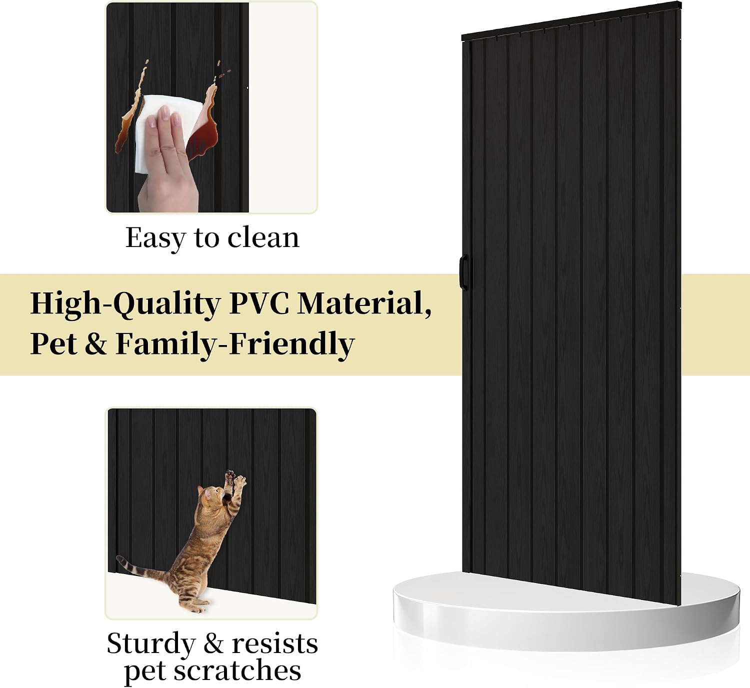 96' x 80' PVC Interior Accordion Door, Suitable for Opening Width 73'-96', Trimmable Height & Width, Room Dividers for Pantry Laundry Closet RV, Strong Magnet Folding Doors, Easy to Install, Black