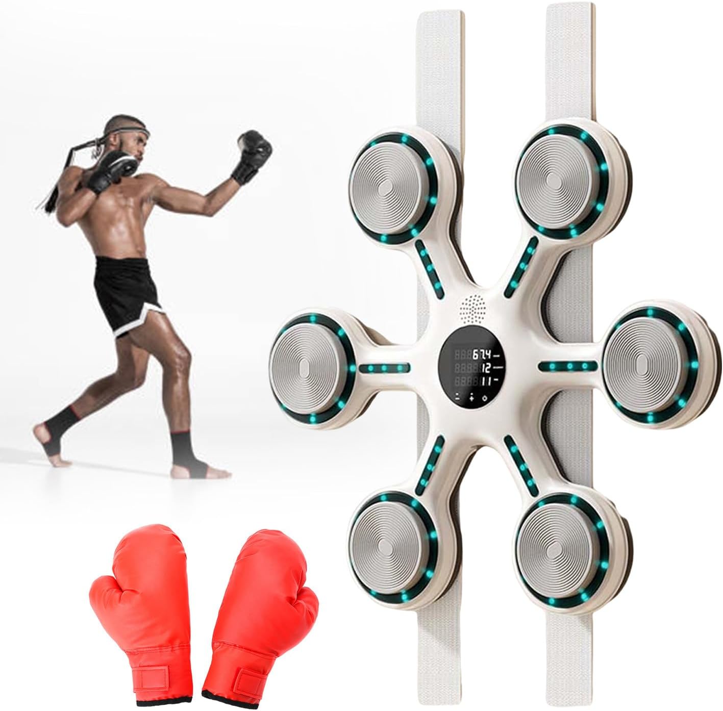 Music Boxing Machine, Wall Mounted Electronic Boxing Machine, Support Timing & Counting Functions, Automatic Speed Adjustment, with A Pair of Gloves