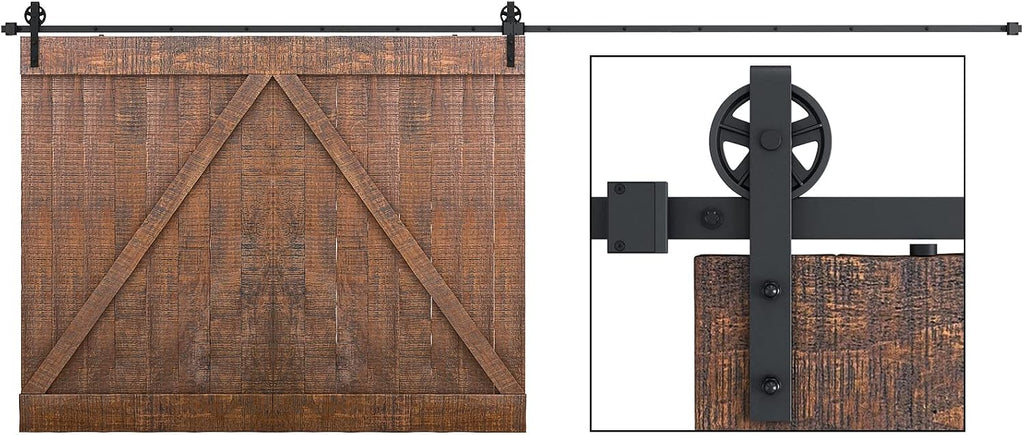 SMARTSTANDARD 18 Feet Heavy Duty Sliding Barn Door Hardware Kit, 4FT - 18FT, Black, Smoothly and Quietly, Simple and Easy to Install, Fit 108' Wide DoorPanel (Industrial Bigwheel Hangers)