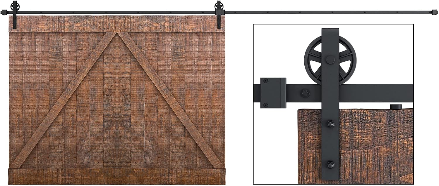 SMARTSTANDARD 18 Feet Heavy Duty Sliding Barn Door Hardware Kit, 4FT - 18FT, Black, Smoothly and Quietly, Simple and Easy to Install, Fit 108' Wide DoorPanel (Industrial Bigwheel Hangers)