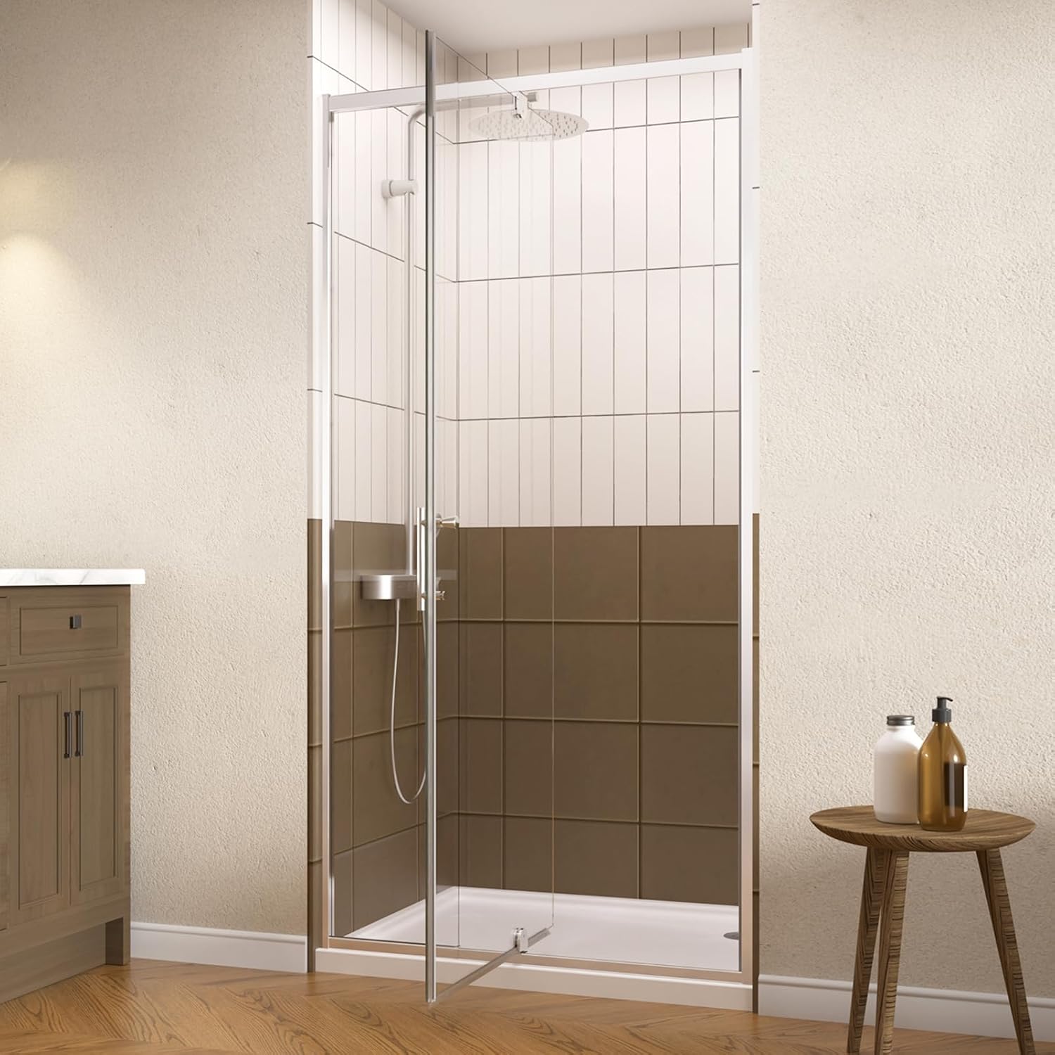 Royal Guard 32-36' W x 72' H Pivot Shower Door,Swing Shower Glass Doors with 1/4'(6mm) Clear SGCC Tempered Glass,Reversible Installtion,Chrome Finish
