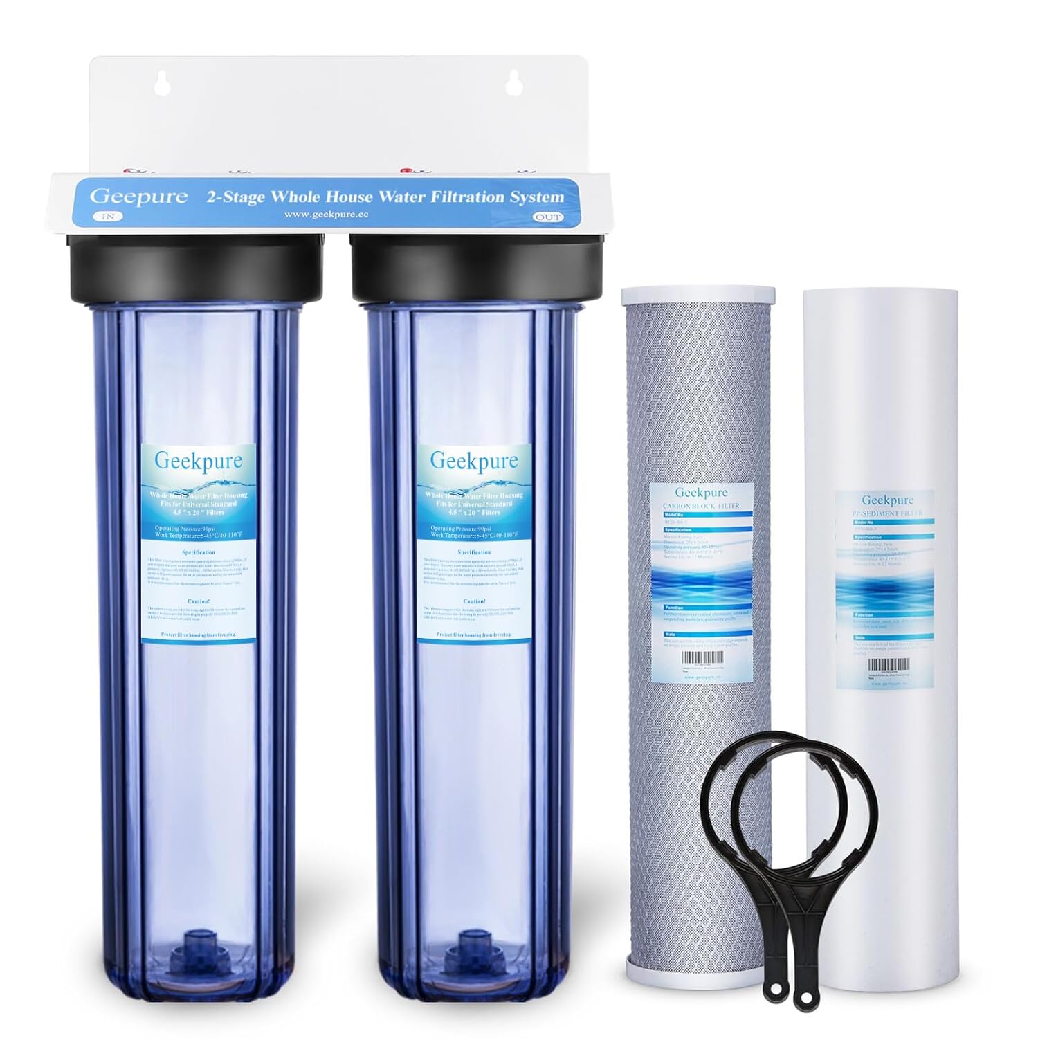 Geekpure 2 Stage Whole House Water Filter System with 20-Inch Big Clear Filter Housing -1' NPT
