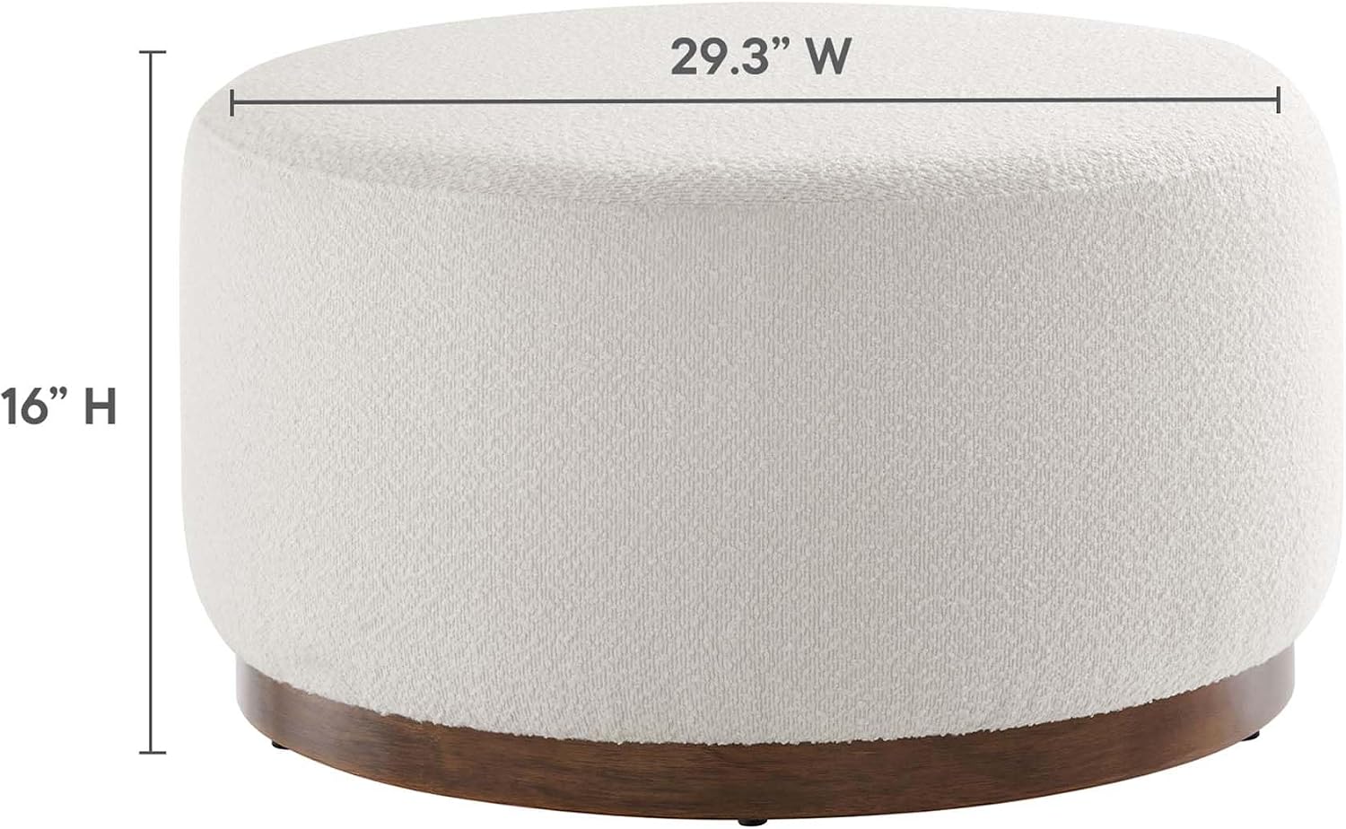 Modway Tilden 29 Inch Round Boucle Upholstered Ottoman in Cloud Walnut - Round Ottoman Coffee Table for Living Room - Large Ottoman Foot Rest with Rubberwood Plinth Base