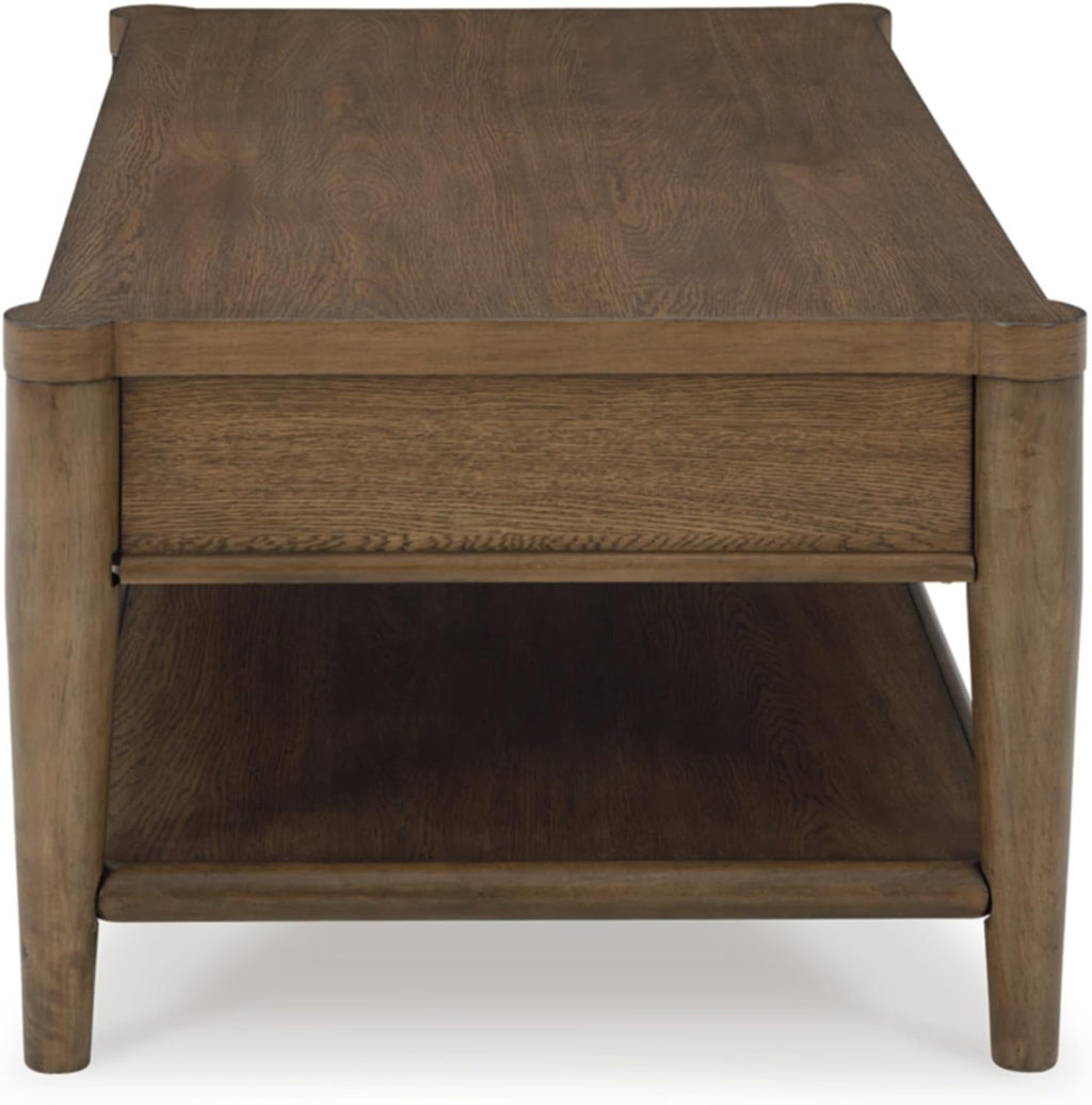 Signature Design by Ashley Roanhowe Contemporary 2-Drawer Coffee Table with Open Lower Shelf and Tapered Legs, Dark Brown