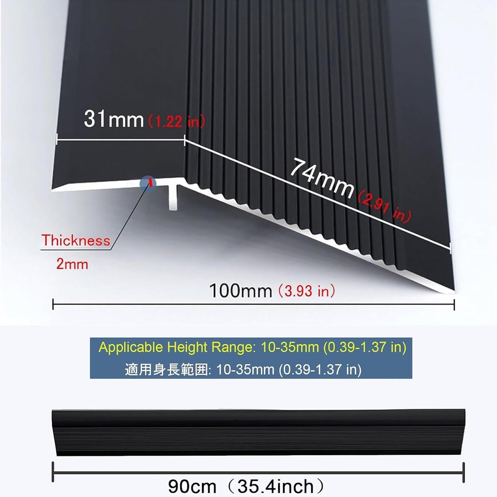 Aluminum Floor Transition Strip, Flooring Reducer for Wheelchair Ramp, Height Adjustment 1-3.5cm, Suitable for Doorways and Thresholds, Durable and Safe