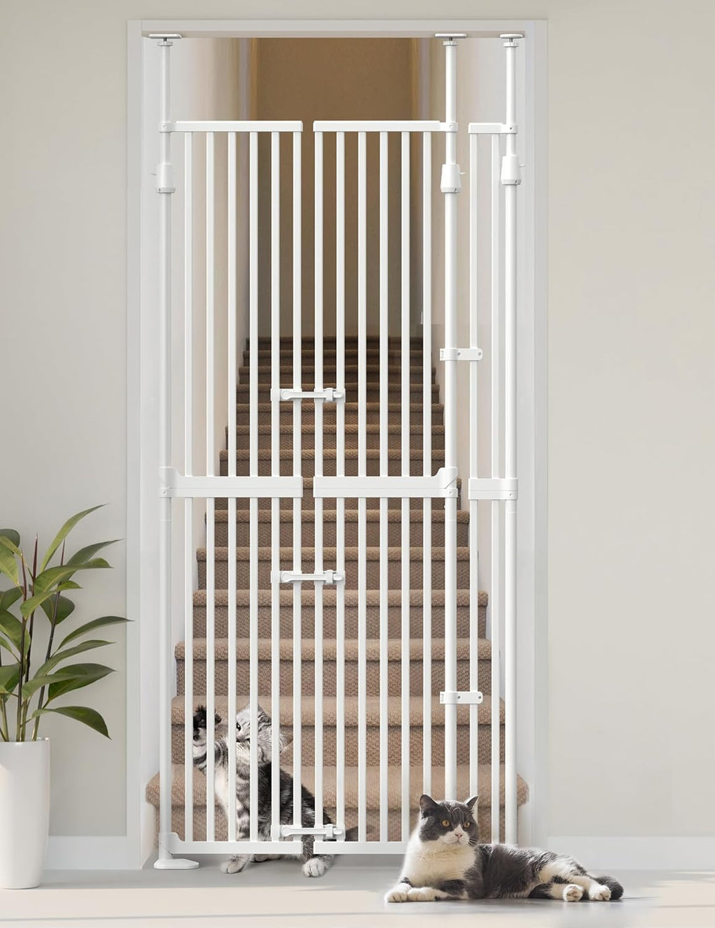 Extra Tall Cat Gate for Doorway: 74.8'-90.5' Tall Cat Gates for Pet 30.3'-38.2' Wide Pressure Mount No Wall Drilling for Indoor Stairs Doorway Room Door Dog Safety Barrier No Toddler