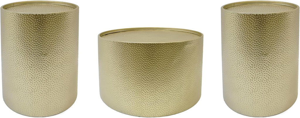 Christopher Knight Home Braeburn Modern Round 3 Piece Iron Accent and Coffee Table Set, Gold