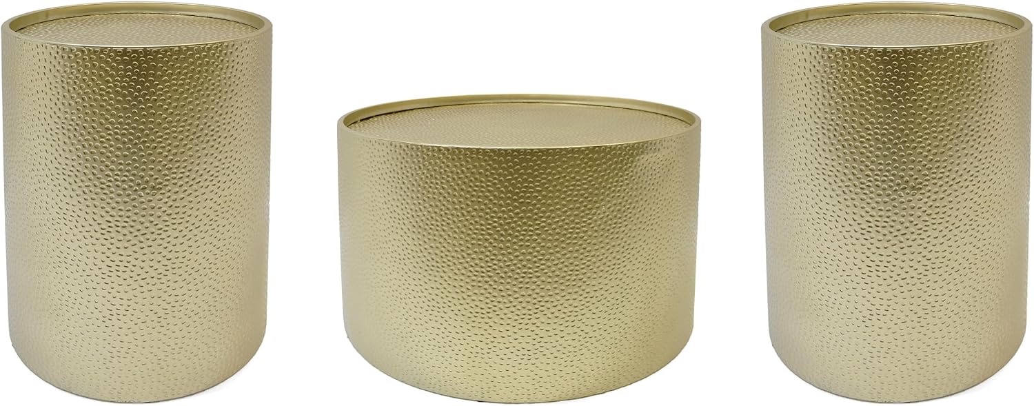 Christopher Knight Home Braeburn Modern Round 3 Piece Iron Accent and Coffee Table Set, Gold