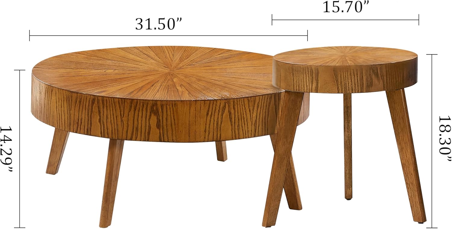 Nesting Round Wood Coffee Table Set of 2 - Wooden Circle Coffee Table ＆ End Table Side Table for Living Room Apartment (Espresso,31x31x14 in)