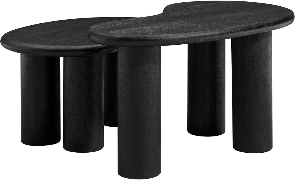 Modway Hackney Mango Wood Nesting Coffee Table Set in Black - 2 Piece Kidney-Shaped Wood Coffee Table for Living Room