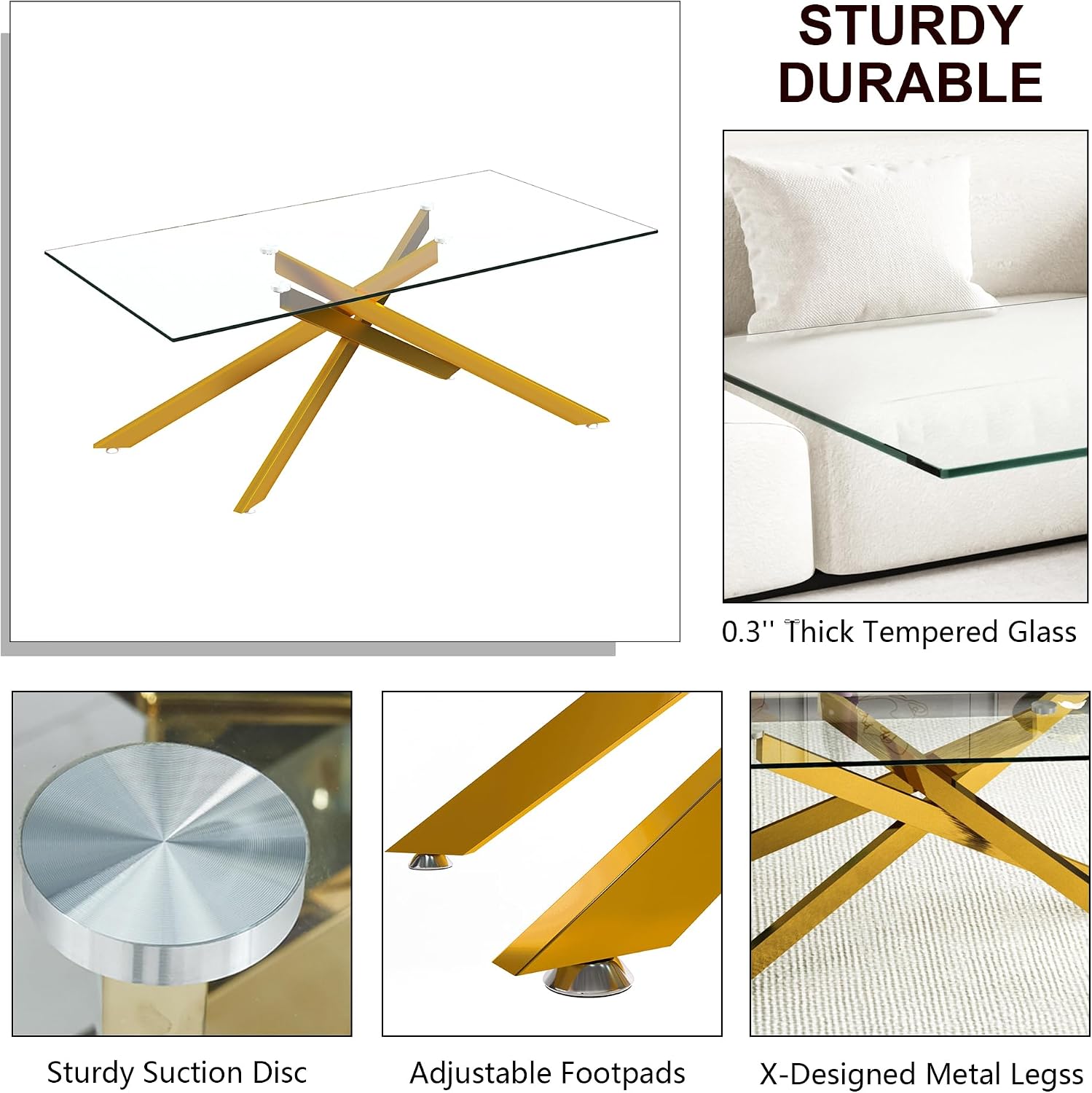 Glass 3 Piece Living Room Table Set,Glass Coffee Table and End Table Sets,Accent Table Sofa Table Sets with X-Designed Metal Legs and Tempered Glass Tabletop for Living Room Furniture (3, Gold)