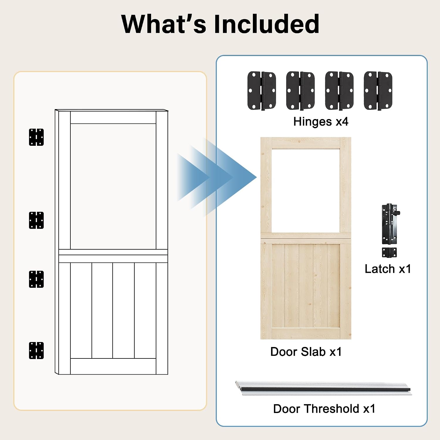 30' x 80' Dutch Door with Threshold, 1.75' Pine with 1-Lite Glass Split Half Door for Exterior Front Entry, Patio Doorway & Interior Pantry/Back w/1 Door Slab+1 Sill+4 Hinges+1 Latch