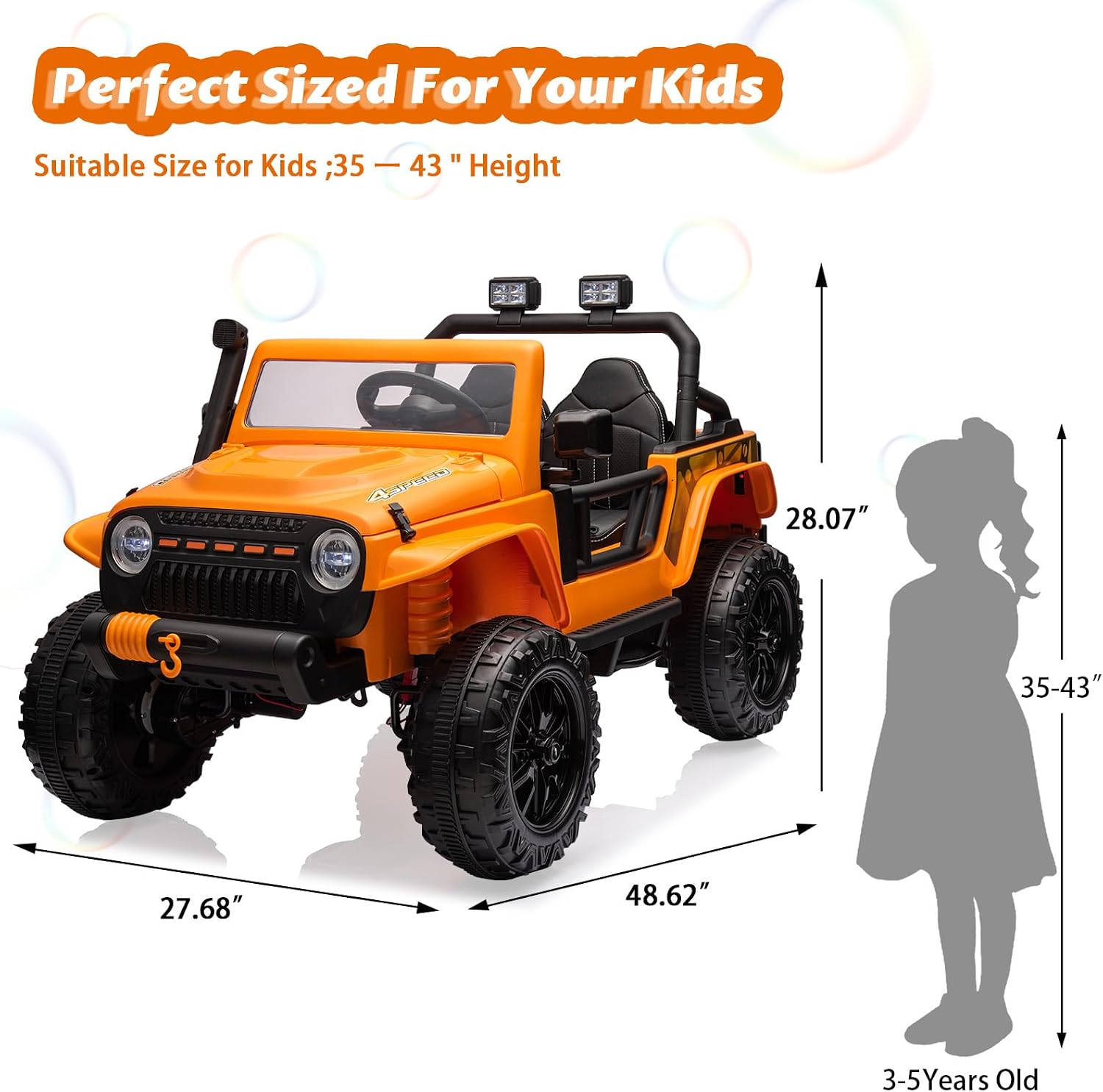 GarveeLife 24V Ride On Car for Kids, 2 Seater Electric Truck with Remote Control, 4x45W Powerful Engine, Battery Powered Ride On Toys for Kids, 4WD/2WD Switchable, Led Headlight & Music Player, Orange