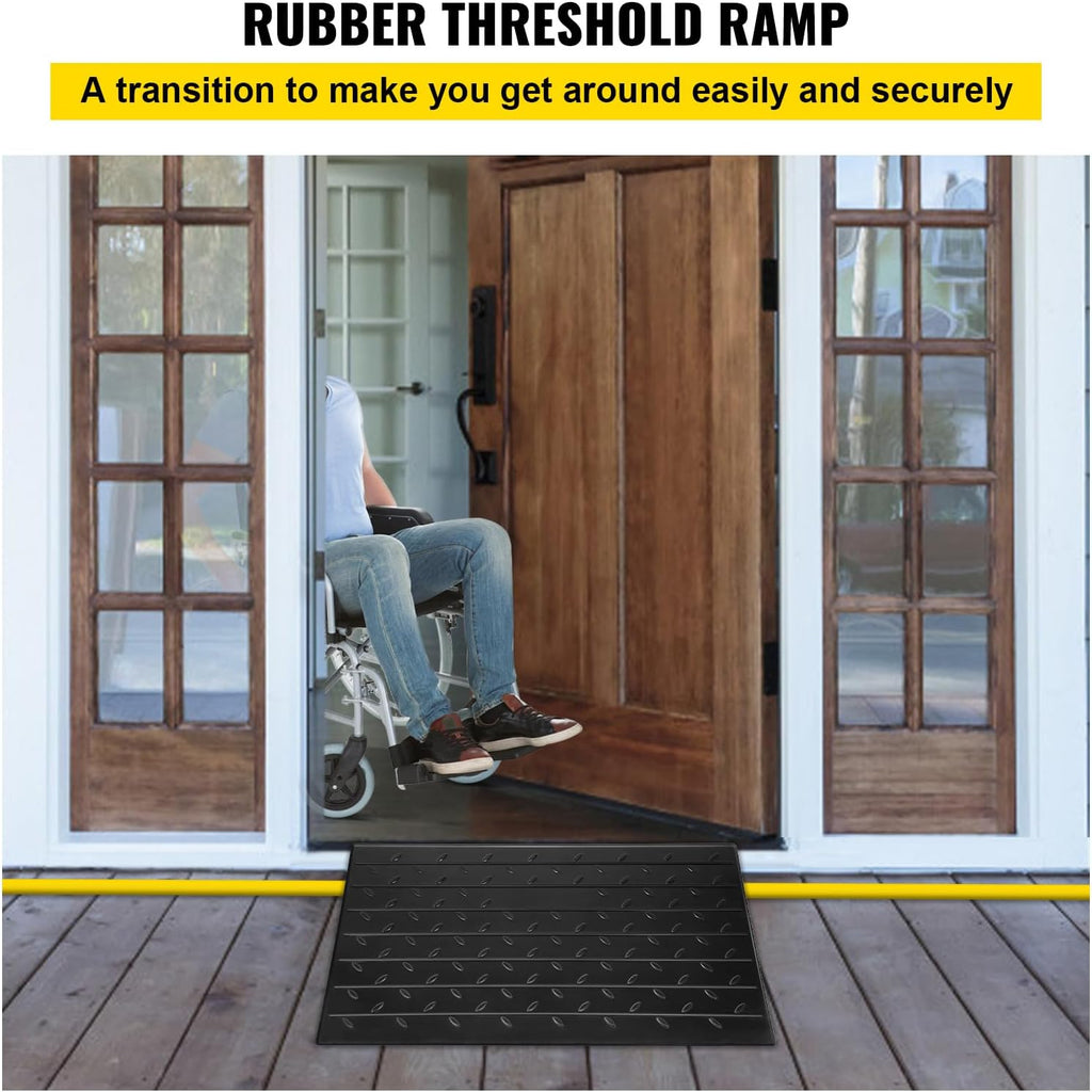 Happybuy Rubber Threshold Ramp, 2.6' Rise, Doorway Ramp with 3 Channels Cord Cover, Solid Rubber Angled Entry Ramp, 2202 lbs Load Capacity for Wheelchairs and Scooters