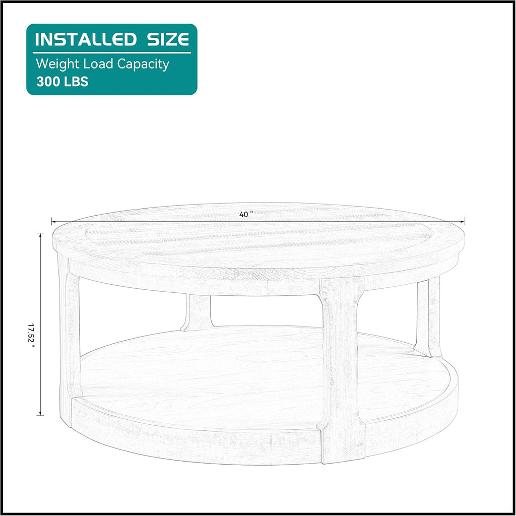 40'' Round Wood Coffee Table Circle Coffee Table with 4 Wheel for Living Room, Moveable Modern Retro Farmhouse Style, Easy Assembly, Light Brown (ø40'' x 17.52'')