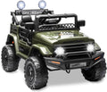 SEHOMY 12V Kids Ride On Truck with Parent Remote, 4 Wheels Battery Powered Electric Car for Kids Toys - 3 Speed, Spring Suspension, LED Lights, Safety Start, Music, Kids Electric Vehicles Dark Green