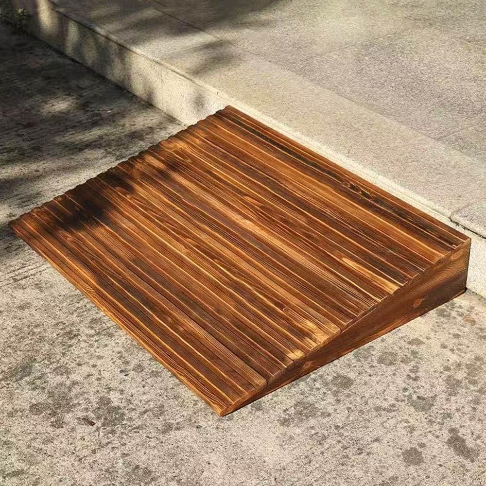 4' Rise Steps Ramp Wooden Slope Ramp For Driveway/Garage Door/Stair/Shed，Motorcycles Access Ramp，Threshold Ramp For Doorways，With Non-Slip Grooves(Grille black,19.6x23.6x3.9in)