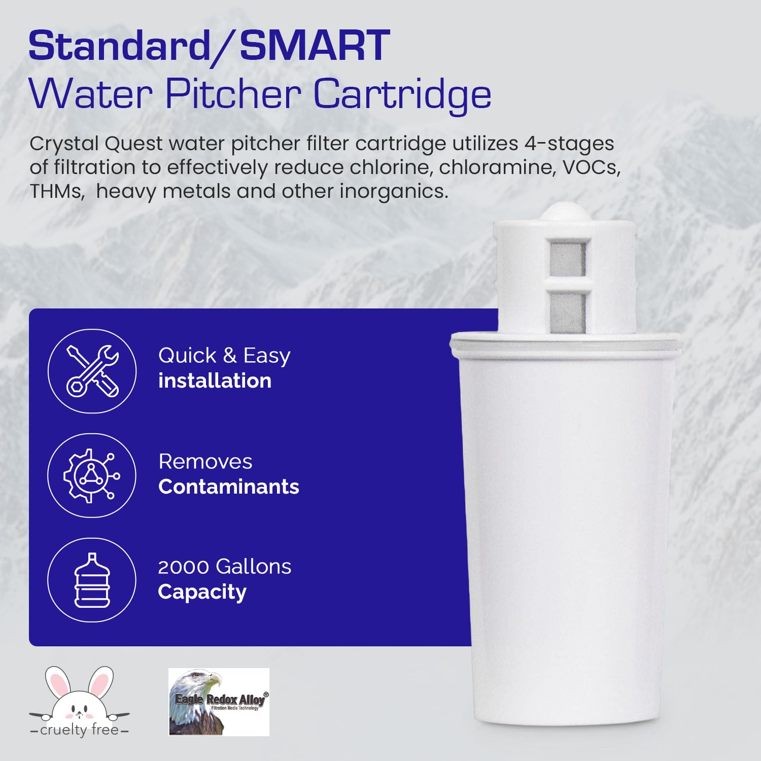 Crystal Quest Standard/SMART Water Filter Pitcher Cartridge – Advanced Filtration for Clean, Healthy Water, Removes Contaminants, Long-Lasting, Easy Installation, 2,000 Gallons [Pack of 6]