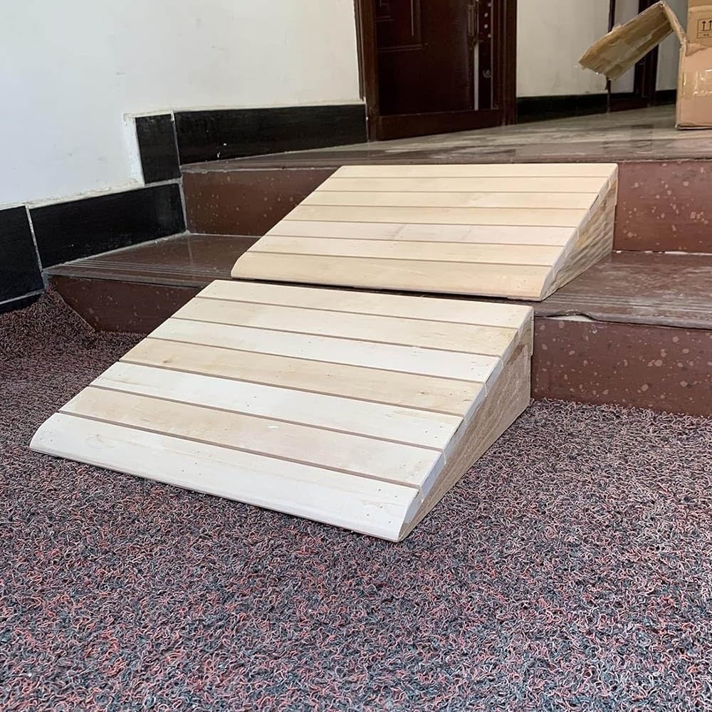 Solid Wood Threshold Ramp for Doorways 3' 4' 5' 6' Rise, Portable Curb Ramp Entry Ramps, Wood Wheelchair Ramps for Steps/Front Door/Stair(35x39x15cm/14x15x6in)