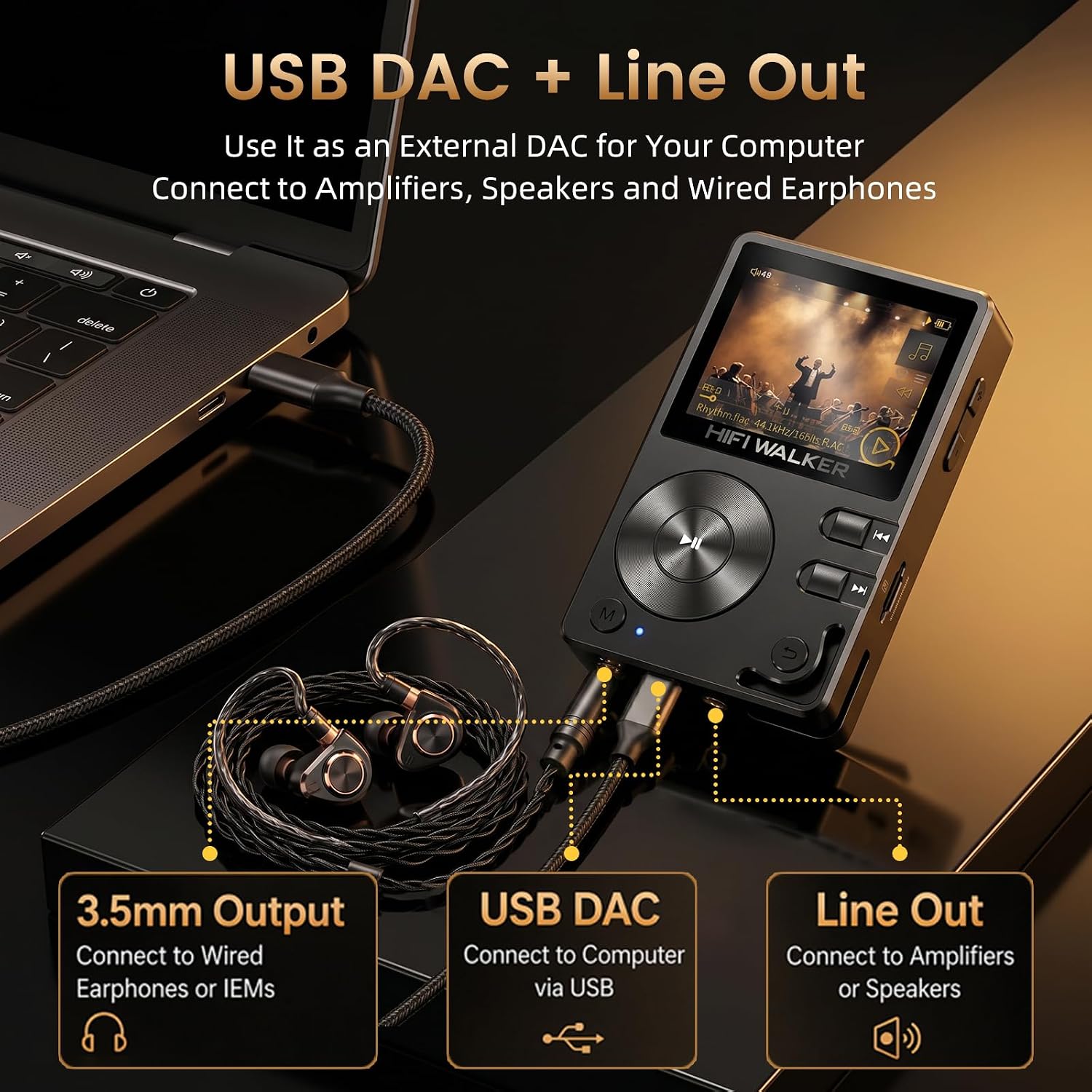 HIFI WALKER H2, High Resolution MP3 Player with Bluetooth5.2, DSD DAC, HiFi Portable Digital Audio Player Lossless High-Res Music Player with 128GB Memory Card, Support Up to 512GB