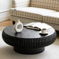 Round Coffee Table for Living Room Modern Black Fluted Coffee Table Round Drum Coffee Tables Low Circle Pedestal Center Table for Small Spaces (A Black, 39.3 in)