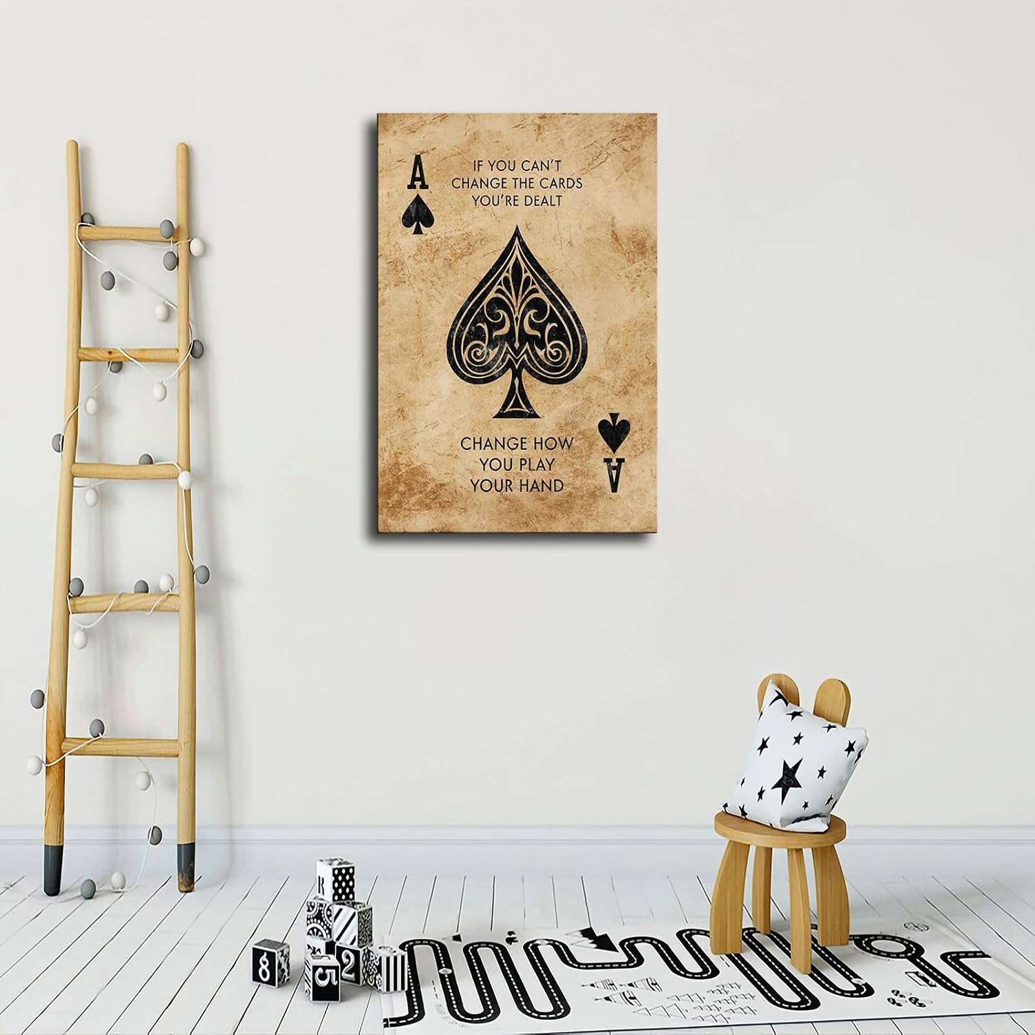 Wall Art Canvas Prints- Poker Inspirational Ace of Spades Game Motivational Quotes 3 Posters Room Aesthetics-Best decoration for kitchen living room bedroom office gym etc (24x36inch-Framed)
