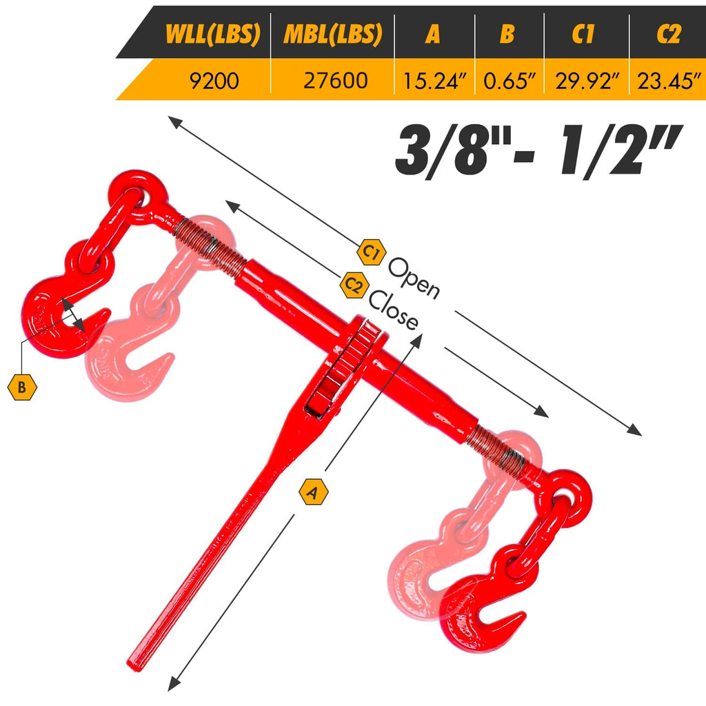 Ratchet Chain Binder 3/8'-1/2' 4pack Load Binders 9200 Lbs Working Load Breaking, Chain Binders Ratcheting Heavy Duty of Transportation, Agricultural Machinery and Other Fields