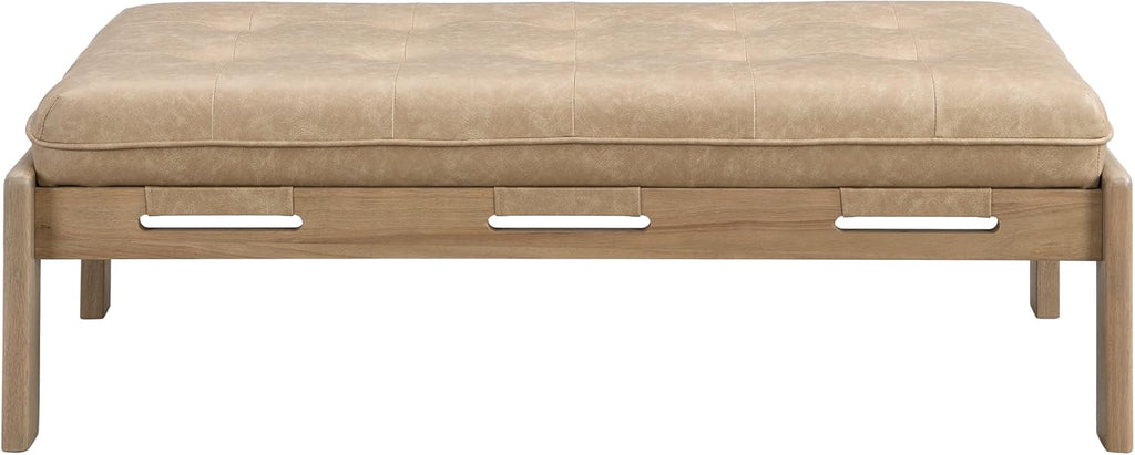 Merax 48.4' Rectangle Tufted Upholstered Cocktail Ottoman, Leather Ottoman Coffee Table, PU Leather Ottoman for Living Room, Bedroom, Office,Taupe Brown