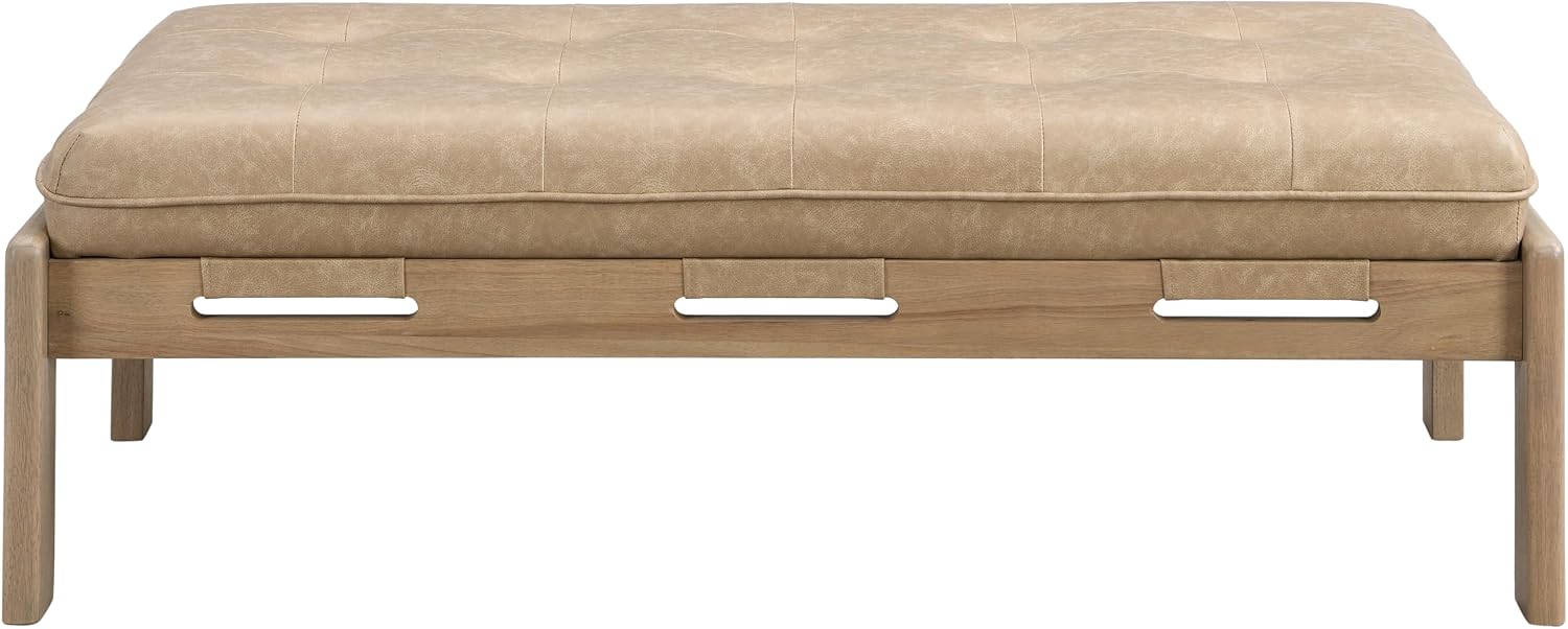 Merax 48.4' Rectangle Tufted Upholstered Cocktail Ottoman, Leather Ottoman Coffee Table, PU Leather Ottoman for Living Room, Bedroom, Office,Taupe Brown