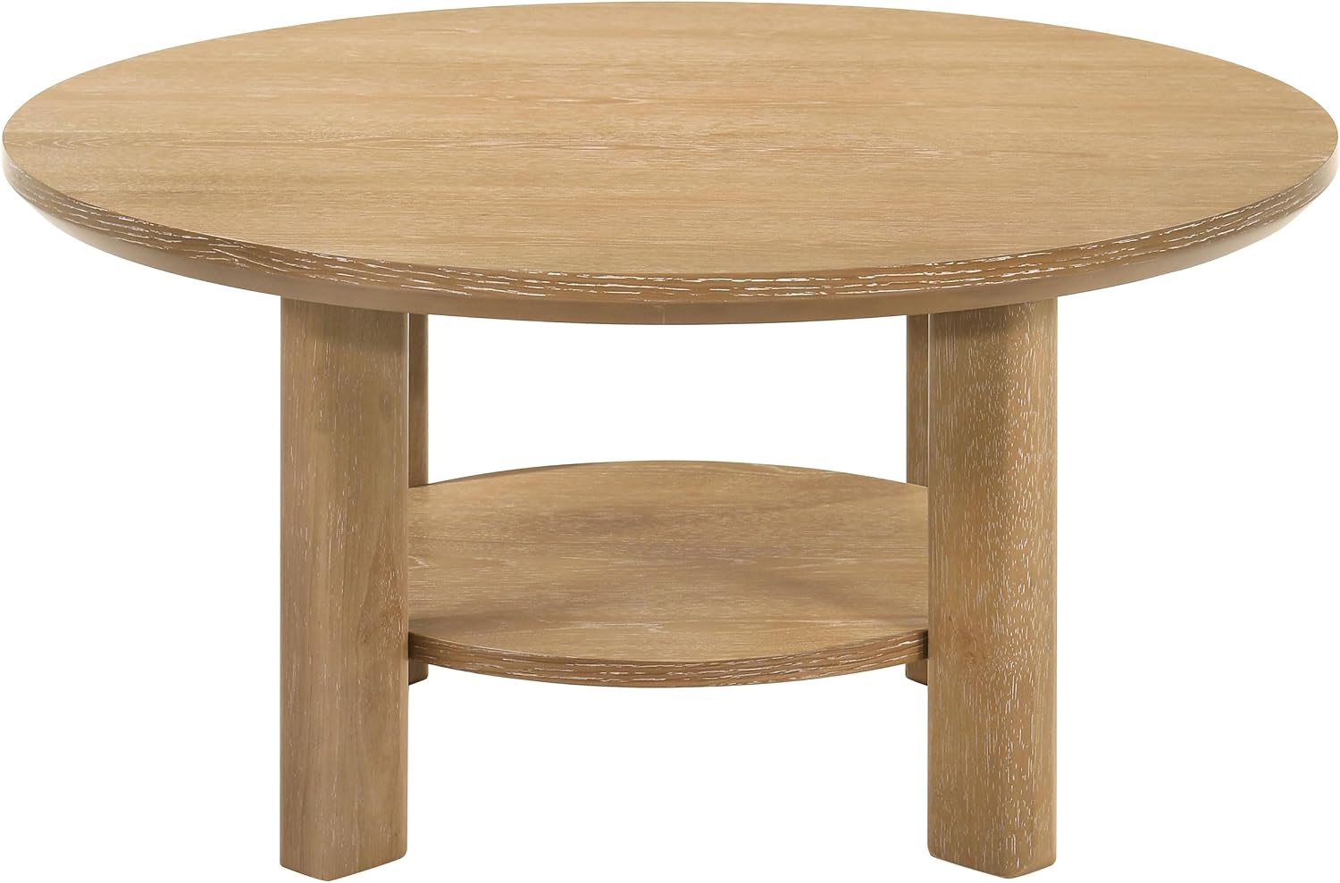 Coaster Home Furnishings - Ottowa - Wood - Round Coffee Table with Open Shelf, Sculpted Legs and Transitional Style - Living Room - Light Oak - 706298