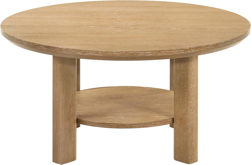 Coaster Home Furnishings - Ottowa - Wood - 3-Piece Coffee Table Set with Rounded Shapes, Thick Cylindrical Legs, Open Shelves and Transitional Style - Living Room - Light Oak - 706298-S3