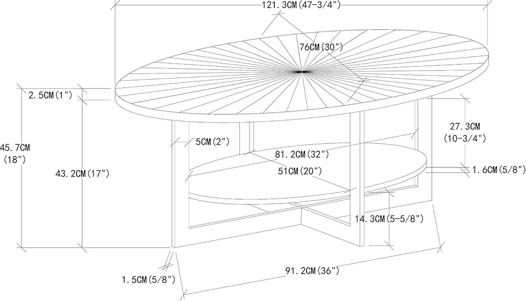 Wood Oval Coffee Table for Living Room, 2 Tier Circle Rustic Coffee Table with Storage Shelf ＆ Metal Legs for Apartment, Easy Assembly (Espresso,47' Dx30 Wx18 H)
