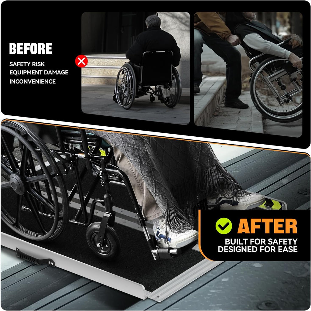 Auto Dynasty Wheelchair Ramp 4FT, Portable Folding Aluminum Wheel Chair Threshold Ramps for Home Steps Doorways, 800Lbs Capacity, 29Inch Width, Metallic/Black