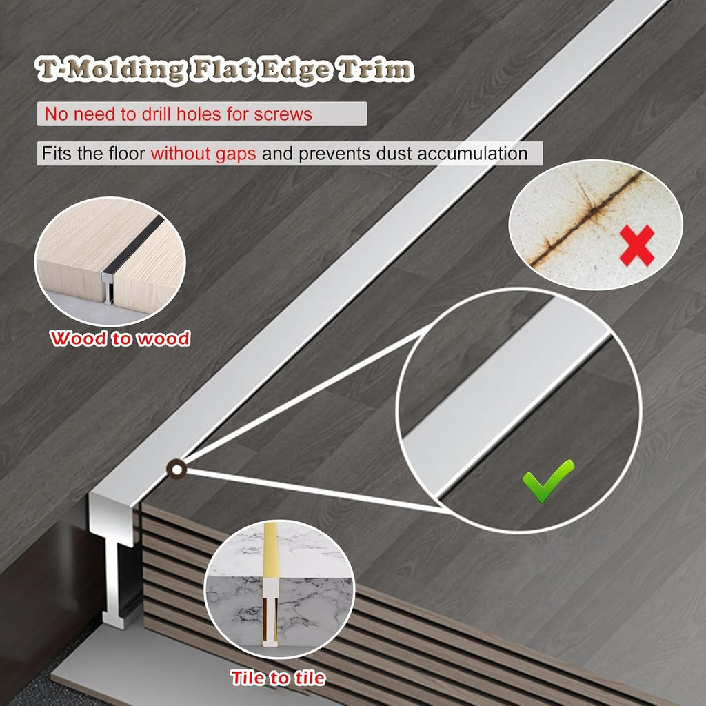 Floor Transition Strip for Doorway, Cuttable T-Shape Edge Banding/ Threshold Nosing Strip for Joining Floor Gaps, 36'' 47'' 52'' 63'' 60'' Long Decorative Metal Carpet Edge Trim(Silver 1.5cm/3/5'',80c