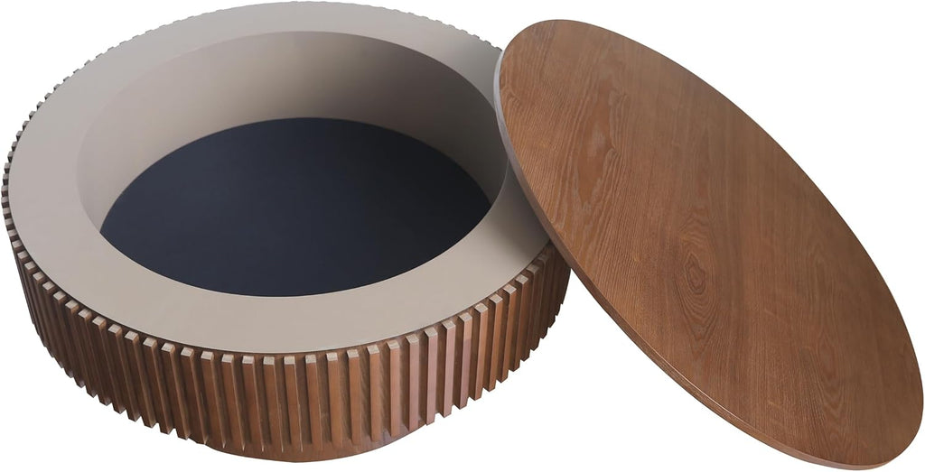 WILLIAMSPACE 31.49' Round Coffee Table with Storage for Living Room, Modern Circle Center Table with Solid Wood Veneered & Sturdy Pedestal, Accent End Tea Table for Apartment - Walnut