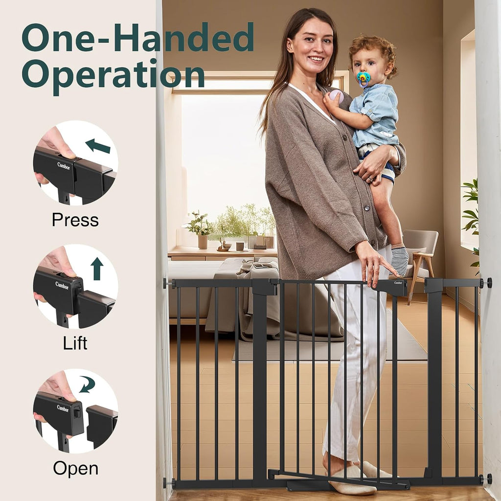 Cumbor 2 Pack 29.7'-48' Baby Gate for Stairs, Mom's Choice Awards Winner-Dog Gate for Doorways, Pressure Mounted Auto-Close Pet Gates for Dogs Indoor, Safety Child Gate with Easy Walk Thru Door,Black