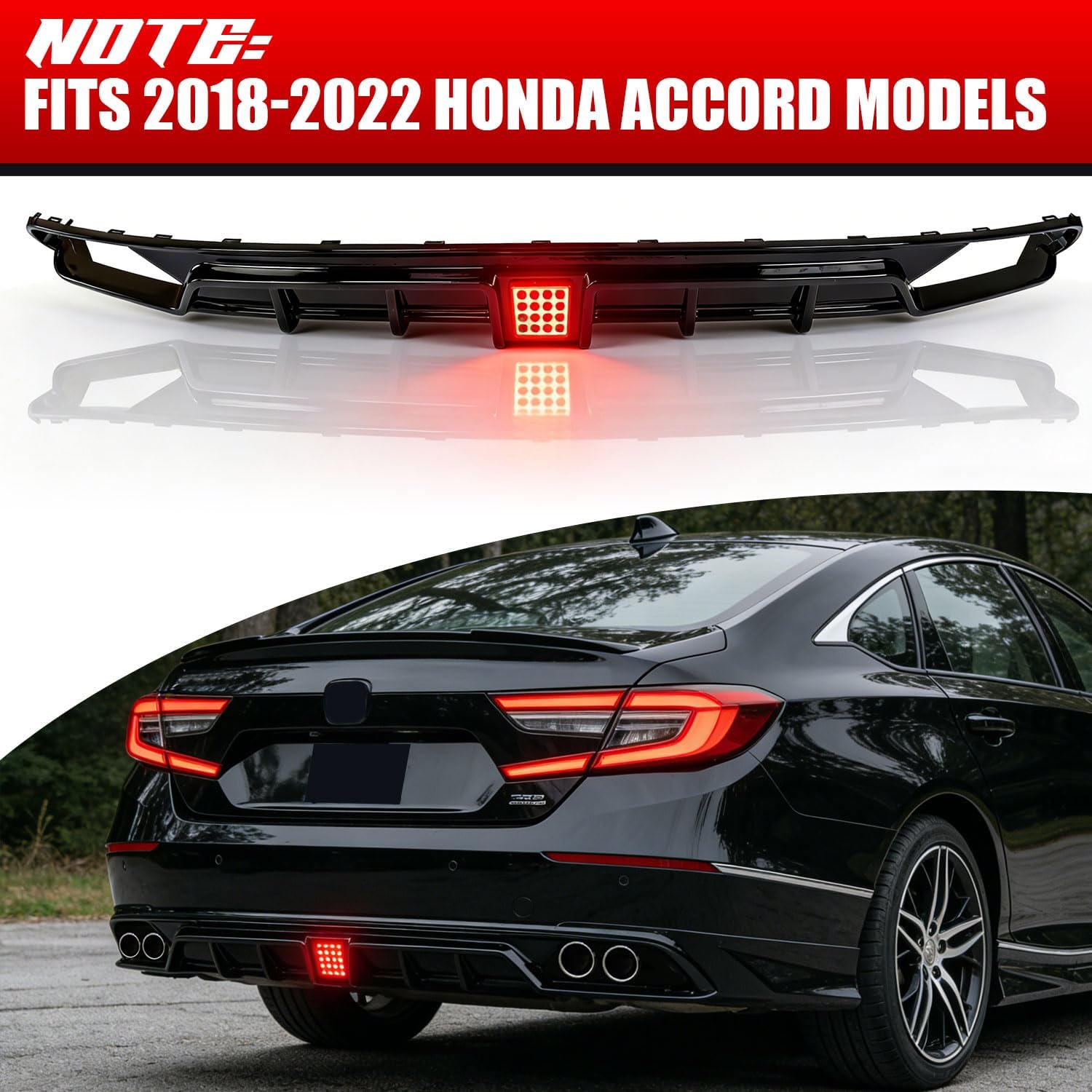 Front Bumper Lip Splitter Spoiler for 2018-2020 Honda Accord, Front Lower Bumper Valance Air Dam Deflector for 10th Gen Honda Accord Front Bumper Protector Accessories (Diffuser- Glossy Black)