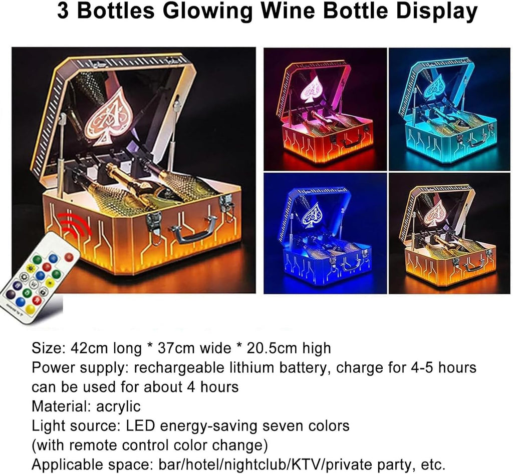 Lighted Home Wine Bottle Box, Ace Of Spades 3Pcs Bottle Container Wine Box, Champagne Vip Bottle Presenter, Light Up Party Decorations Display Lights,B