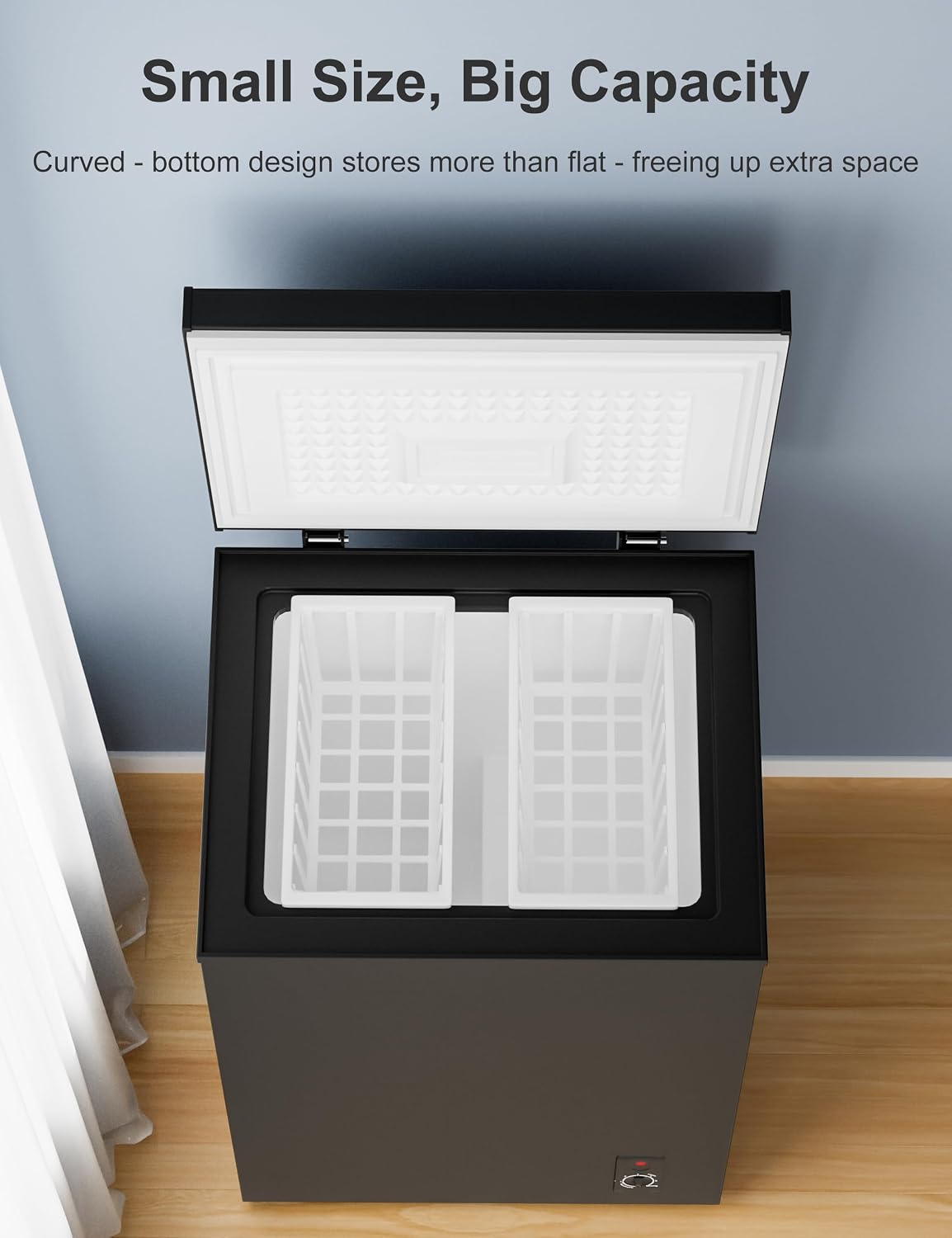 5.0 Cu.Ft Chest Freezer with 2 Removable Baskets - Energy Efficient and Ultra-Quiet Deep Freezer w/6 Temp - Manual Defrost, Free Standing Top Open Door for Home Garage Basement - Black