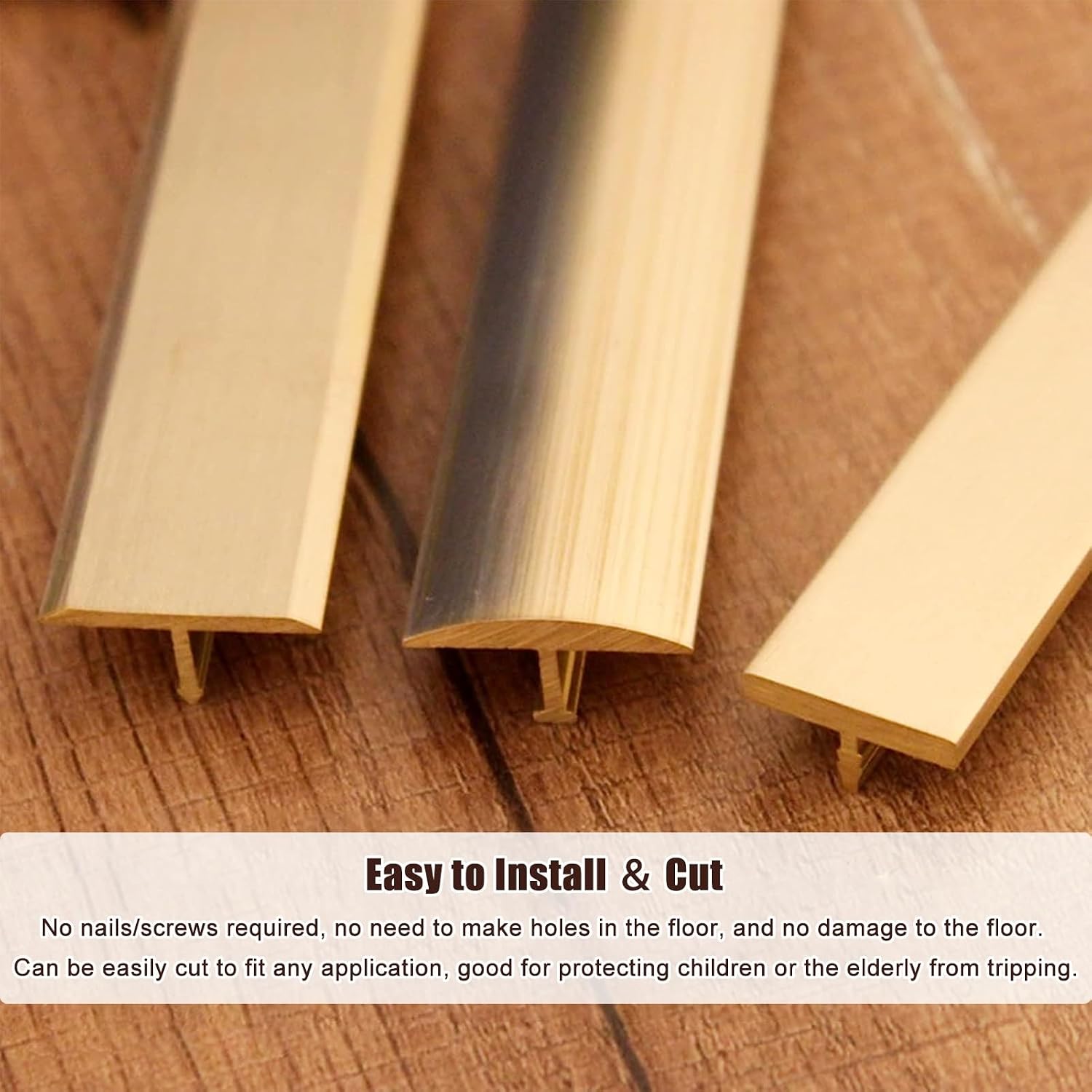 T Molding Floor Transition Strip Brass, 2 Cm Wide Doorway Threshold Seam Strip for Wood to Tile Laminate Hardwood, Floor Wall Gap Edging Trim(10pcs)