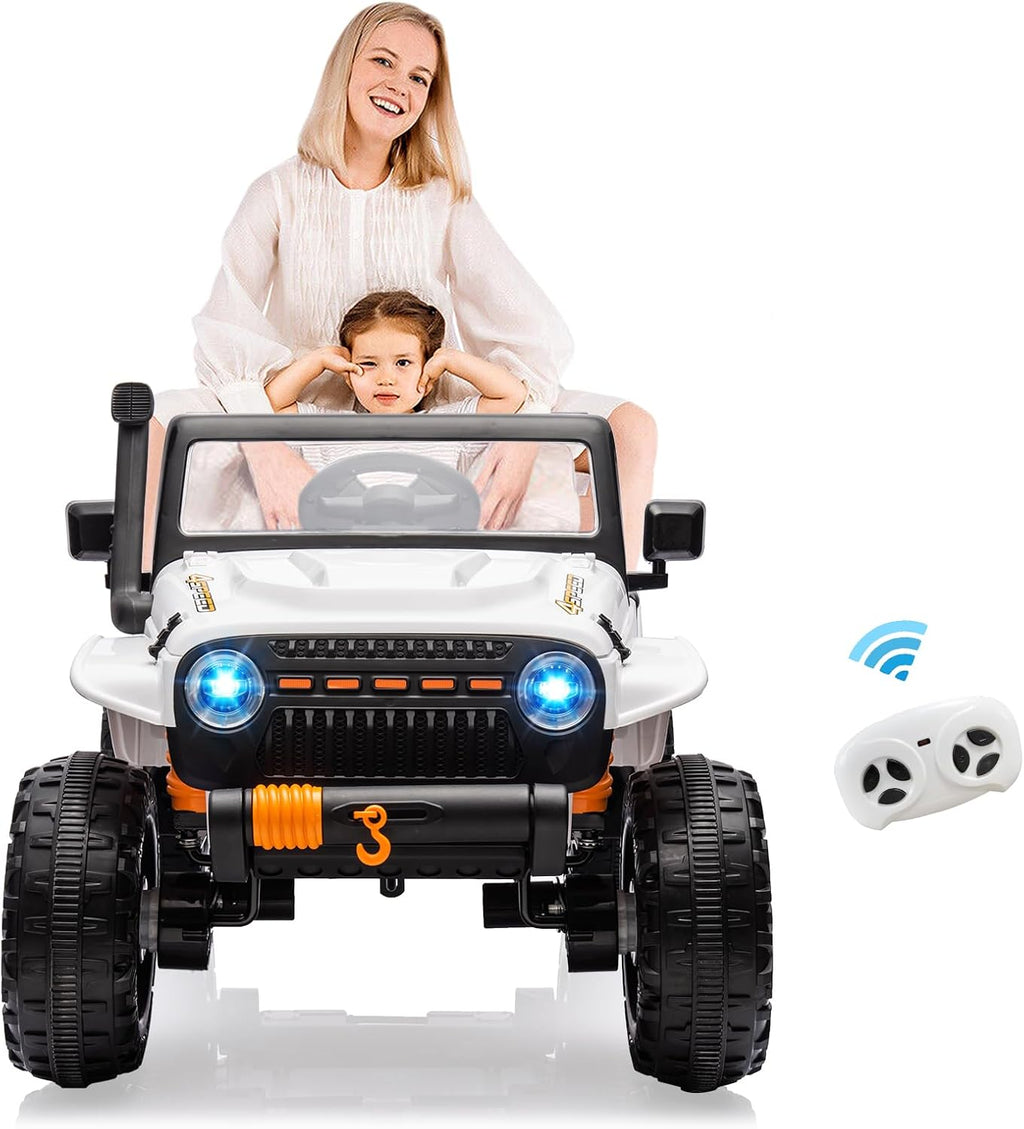 GarveeLife 24V Ride On Car for Kids, 2 Seater Electric Truck with Remote Control, 4x45W Powerful Engine, Battery Powered Ride On Toys for Kids, 4WD/2WD Switchable, Led Headlight & Music Player, White