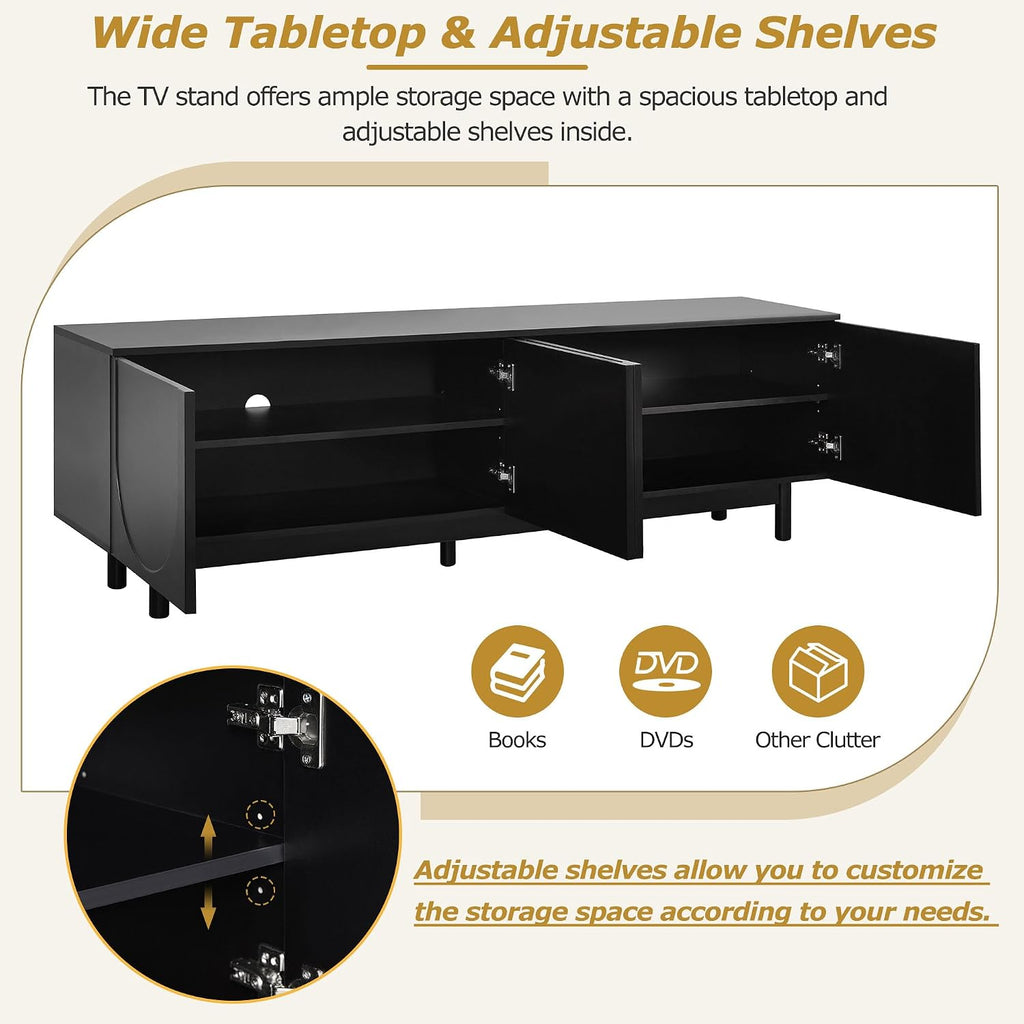 Ball & Cast Modern TV Stand with Arch Cabinets for TVs up to 78', Minimalist Entertainment Center w/Solid Wood Legs and Adjustable Shelves, Media Console for Living Room,Black