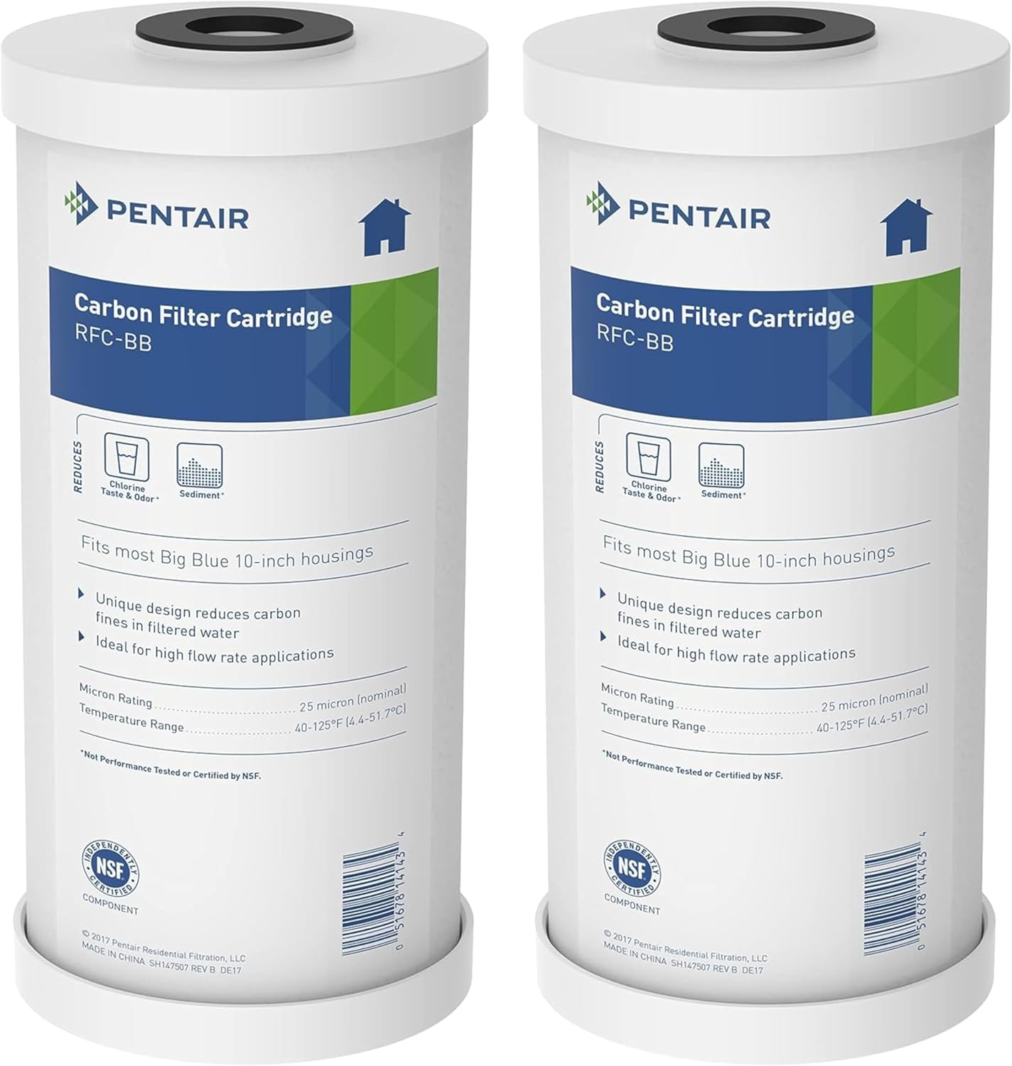 Pentair Pentek RFC-BB Big Blue Radial Flow Carbon Water Filter, 10-Inch, Whole House Granular Activated Carbon (GAC) Replacement Cartridge, 10' x 4.5', 25 Micron, Pack of 2