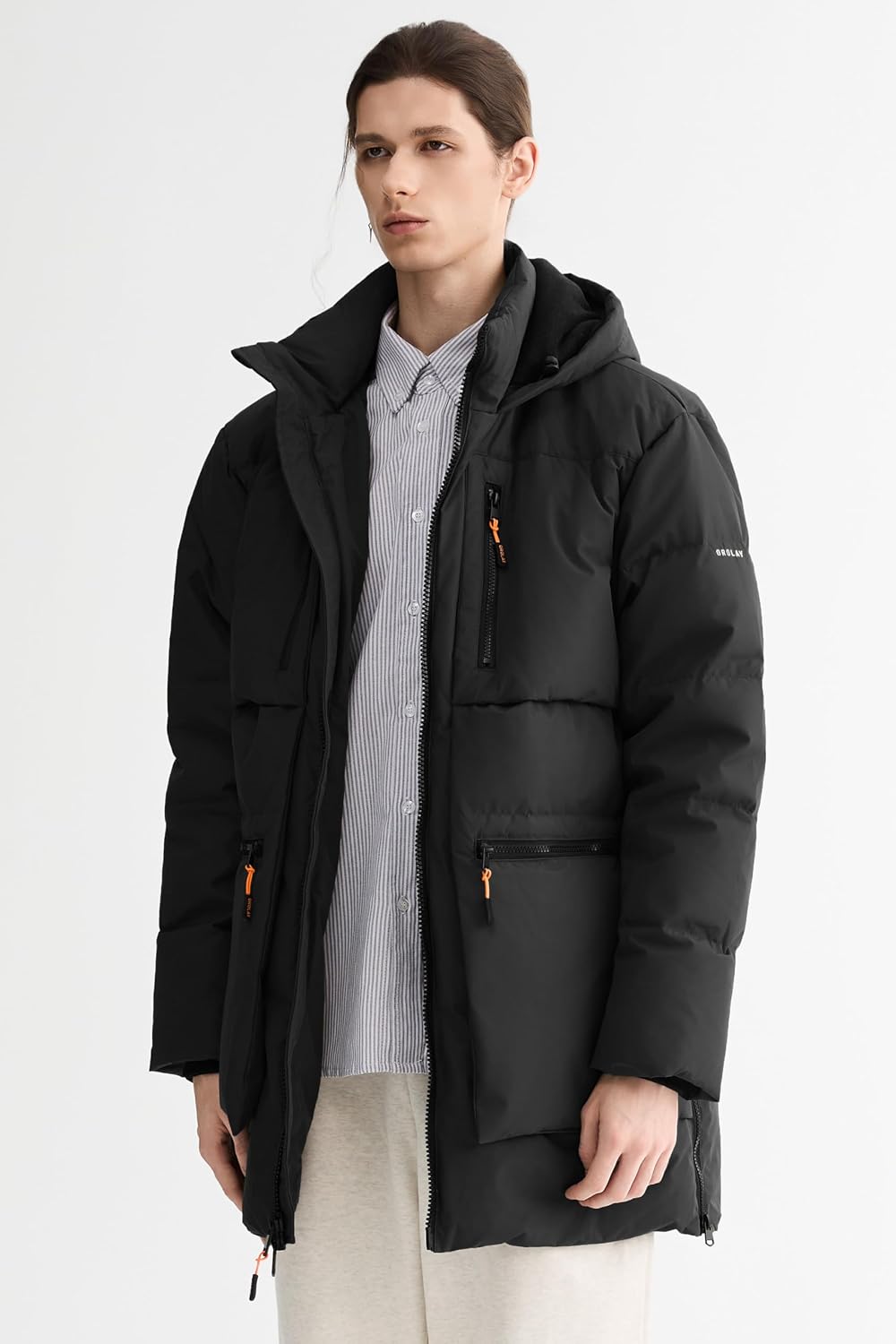 Orolay Men's Thickened Down Jacket Hooded Winter Puffer Jacket with 6 Pockets