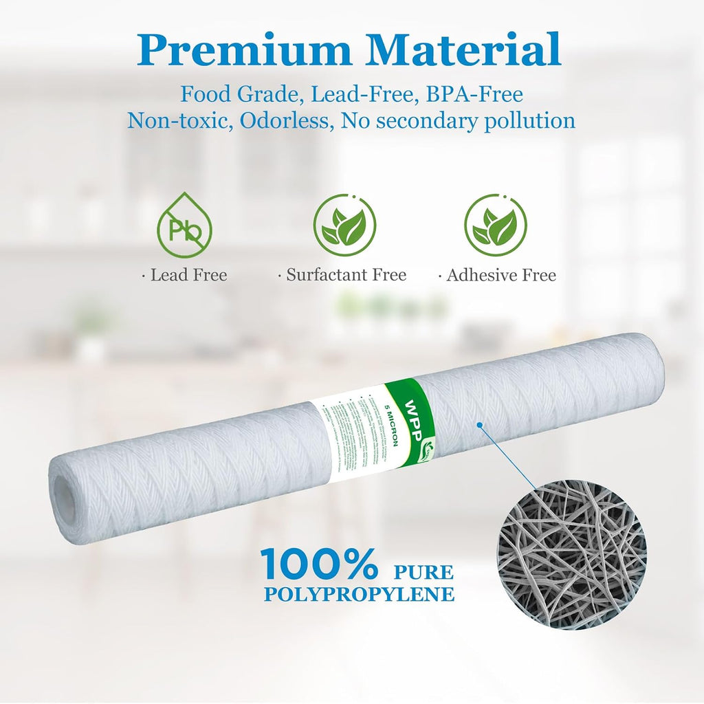 5 Micron Water Filter 20' x 4.5', 20-inch Whole House Heavy Duty String Wound Sediment Pre-Filters for Well Water, Replacement Cartridge for SDC-45-2005, FP25B, DGD-5005-20, 6-Pack