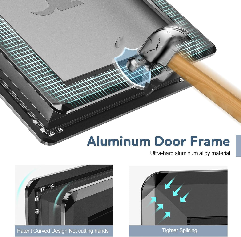 Aluminum XL Dog Door for Exterior Door,Open Size:24.4' H x 13.8' W,Heavy Duty Doggy Door with Enclosed Magnetic Flaps,Extreme Weather Doggie Doors (Balck, X-Large)
